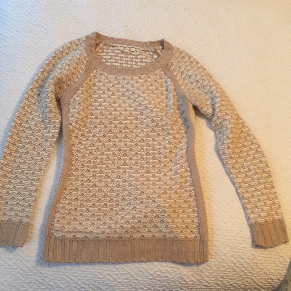 Pink Rose white and tan sweater